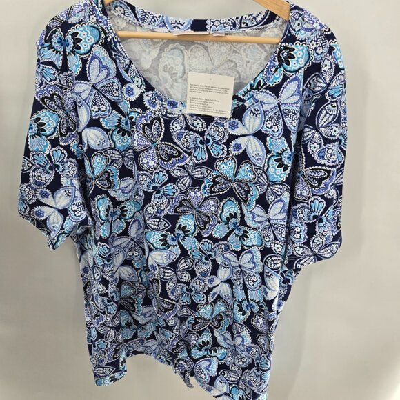 Quacker Factory Tops - Quacker Factory By Jeanne Bice Blue Butterfly Embellished Rhinestones Top 3x